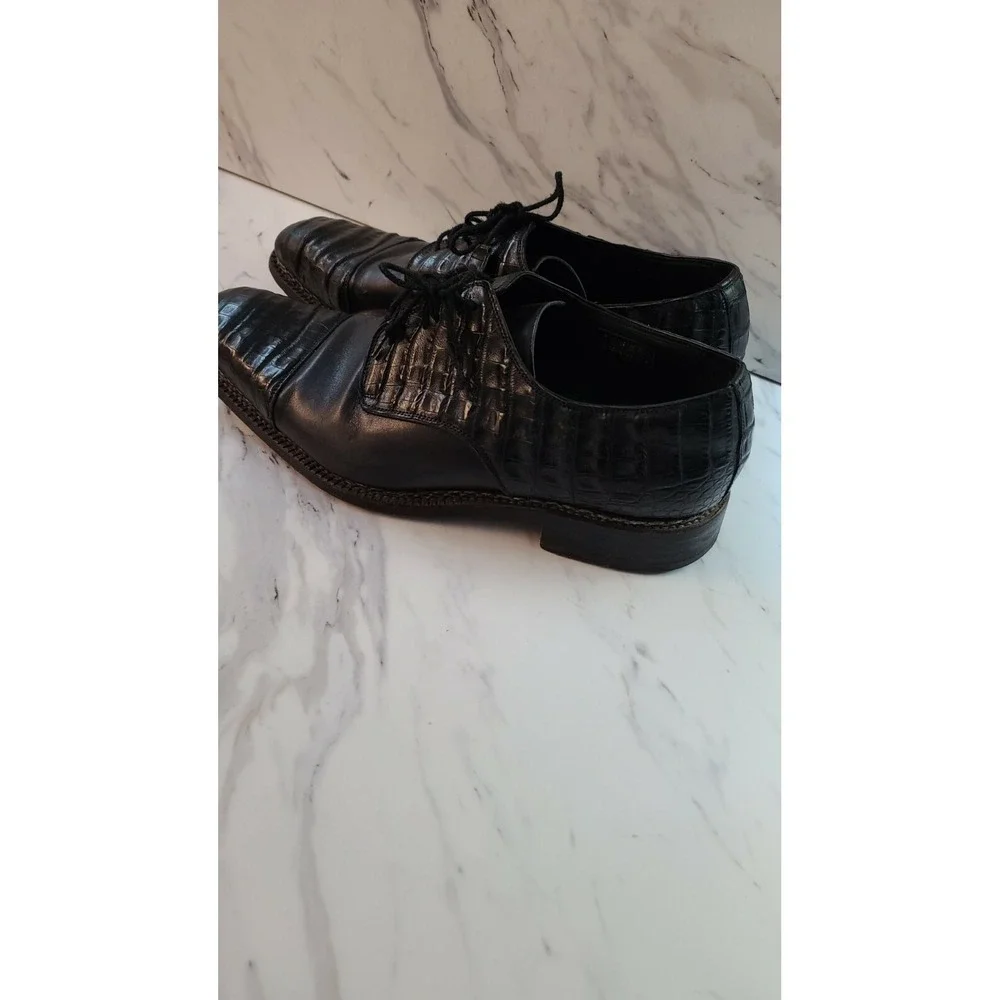 Barneys New York Black Alligator Men's Lace Shoes@[99‎ Sz10.5